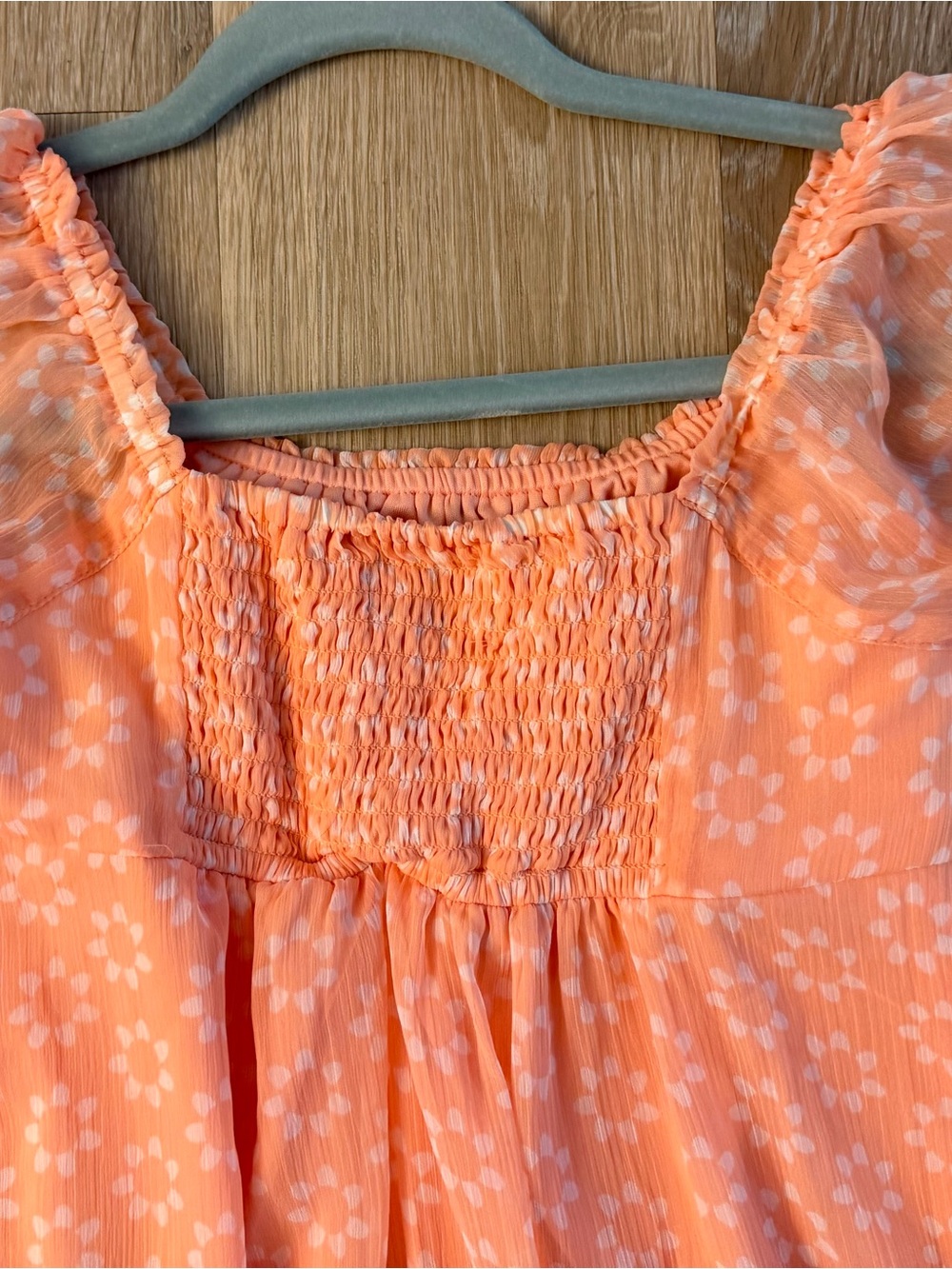 SO Girls Size L (10-12) Peach Floral Puff-Sleeve Lined Dress - Picture 8 of 9